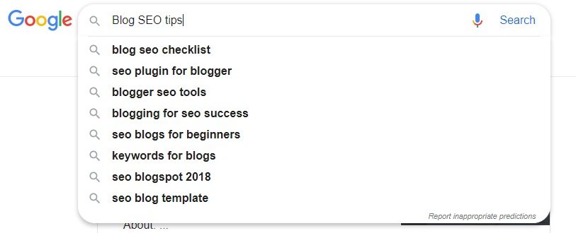Secondary keyword suggestions in Google search bar